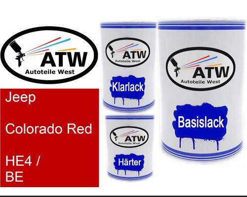 Jeep, Colorado Red, HE4 / BE: 500ml Lackdose + 500ml Klarlack + 250ml Härter - Set, von ATW Autoteile West.